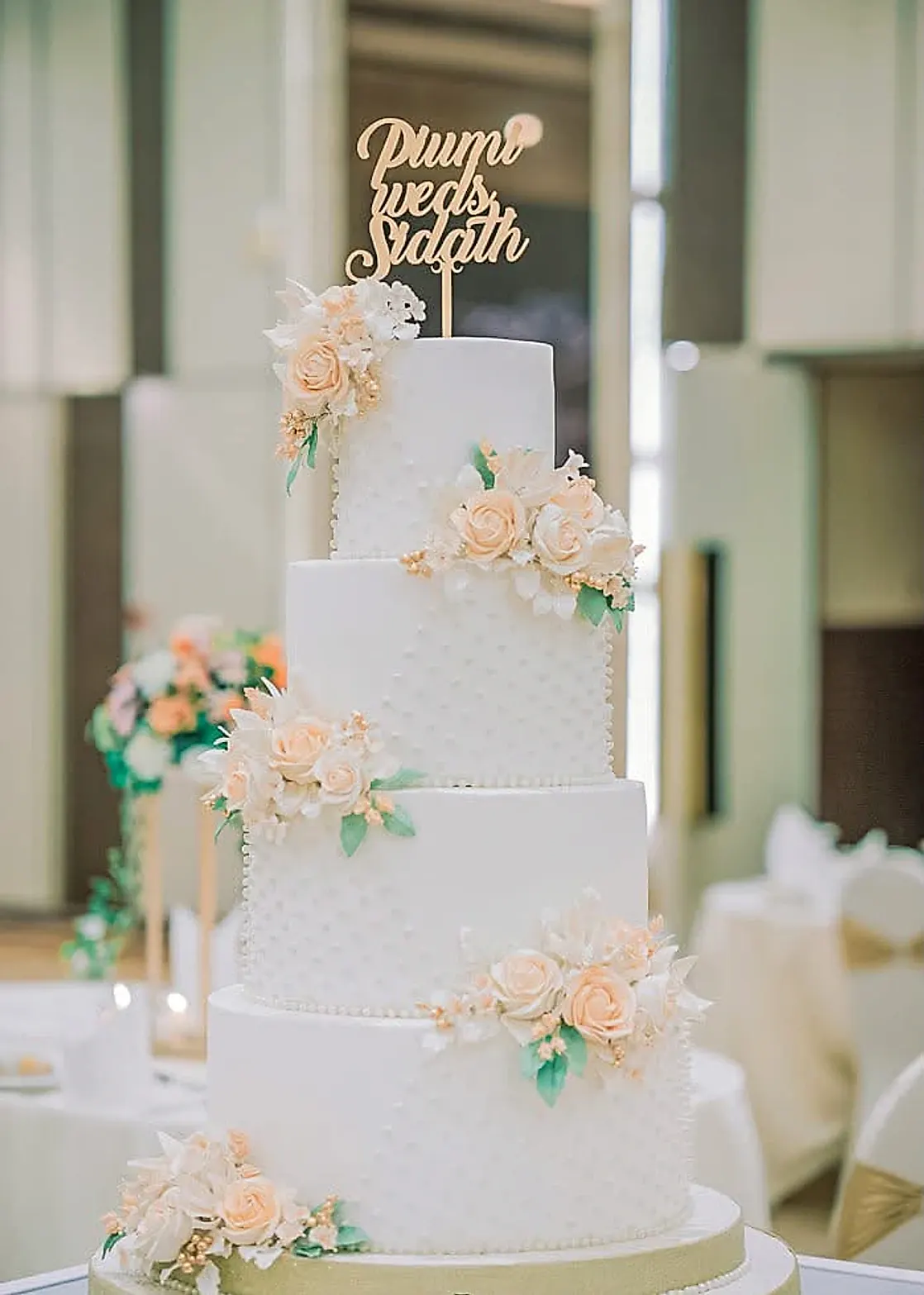 Four-Tier Floral Wedding Cake at Grand Ballroom, Colombo, Sri Lanka