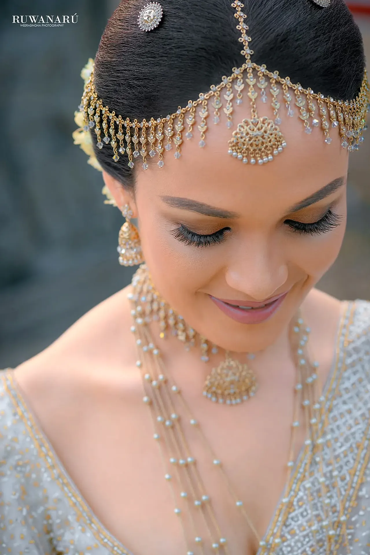 Kandyan Bridal Jewelry Detail at Wedding Ceremony Hall, Sri Lanka