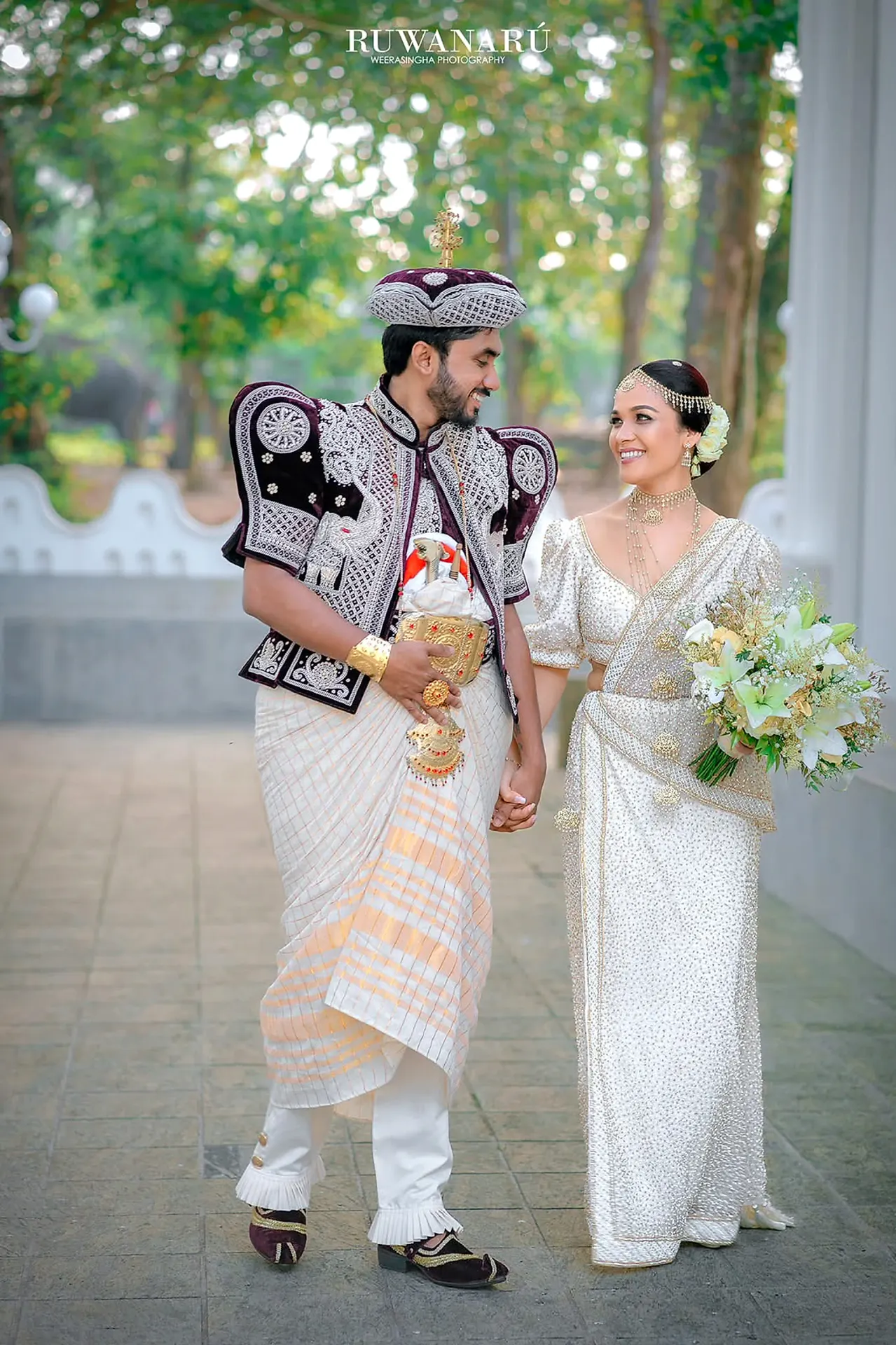 Kandyan Couple Woodland Walk at Garden Venue, Colombo, Sri Lanka