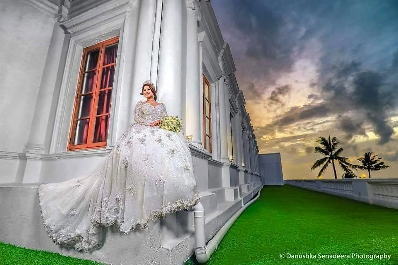 Palace Balcony Bridal Portrait at Heritage Hotel, Colombo, Sri Lanka