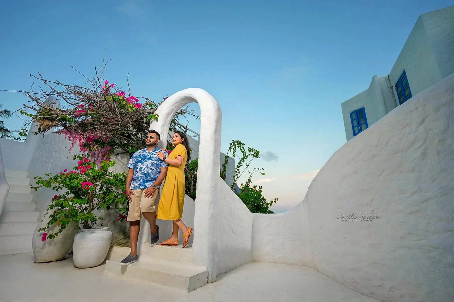 Santorini-Style Sunset Portrait at Coastal Villa, Sri Lanka