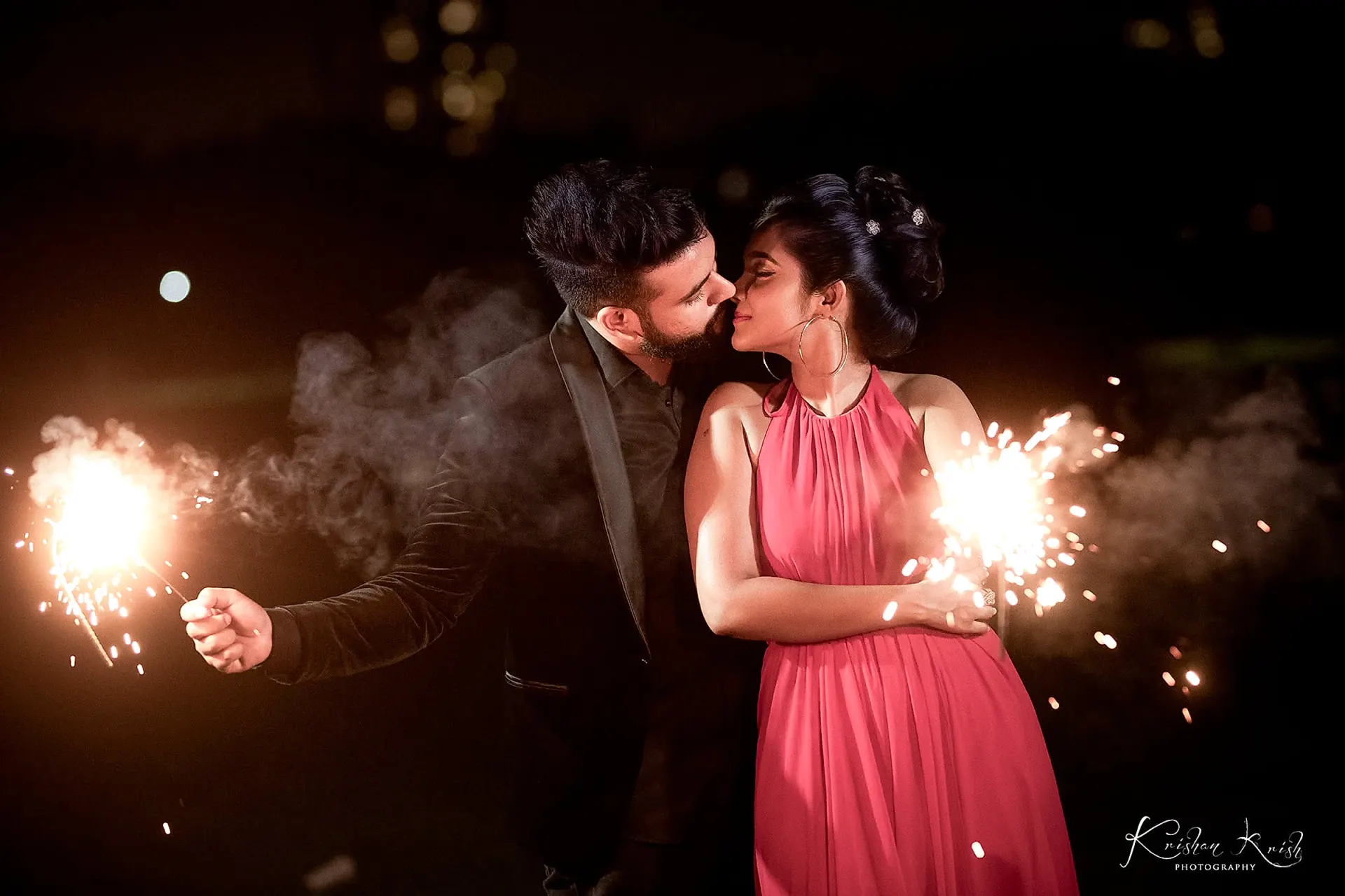 Sparkler Kiss Portrait at Colombo, Sri Lanka
