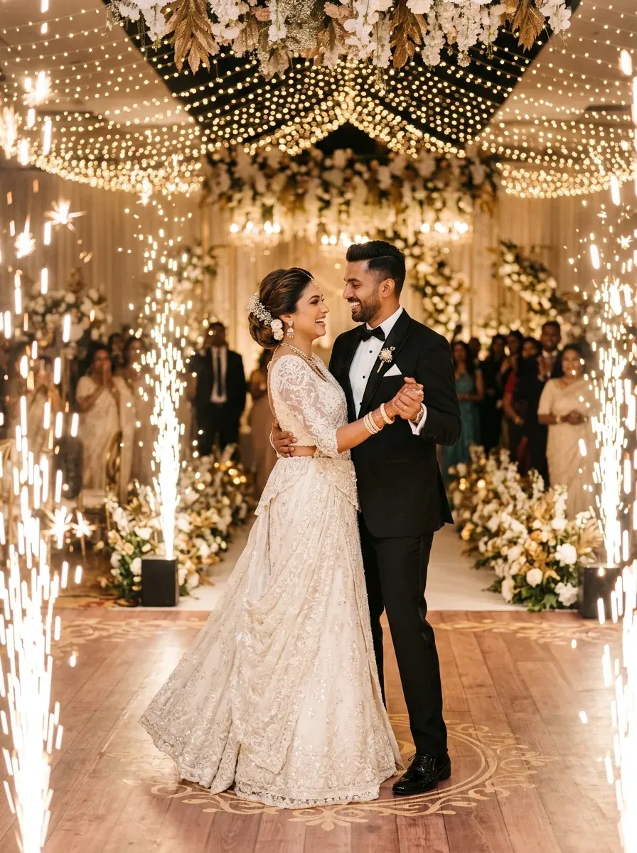 Couple First Dance Under Ambient Sparklers